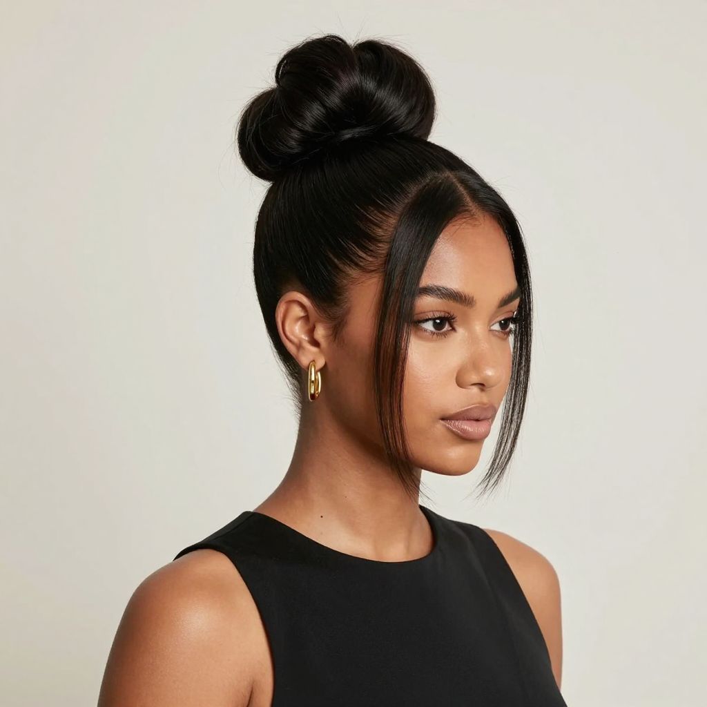 High Bun with Baby Hairs hairstyle