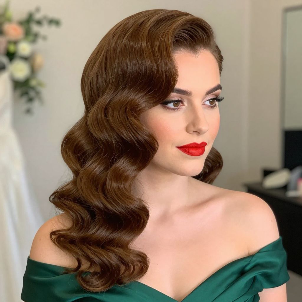 Classic Hollywood Waves bridesmaid hair style