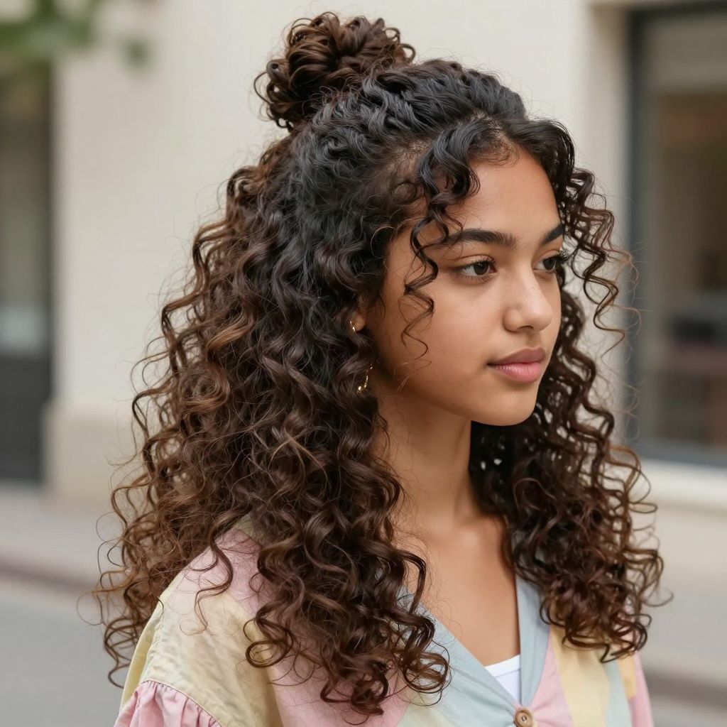 Half-Up Curly Bun