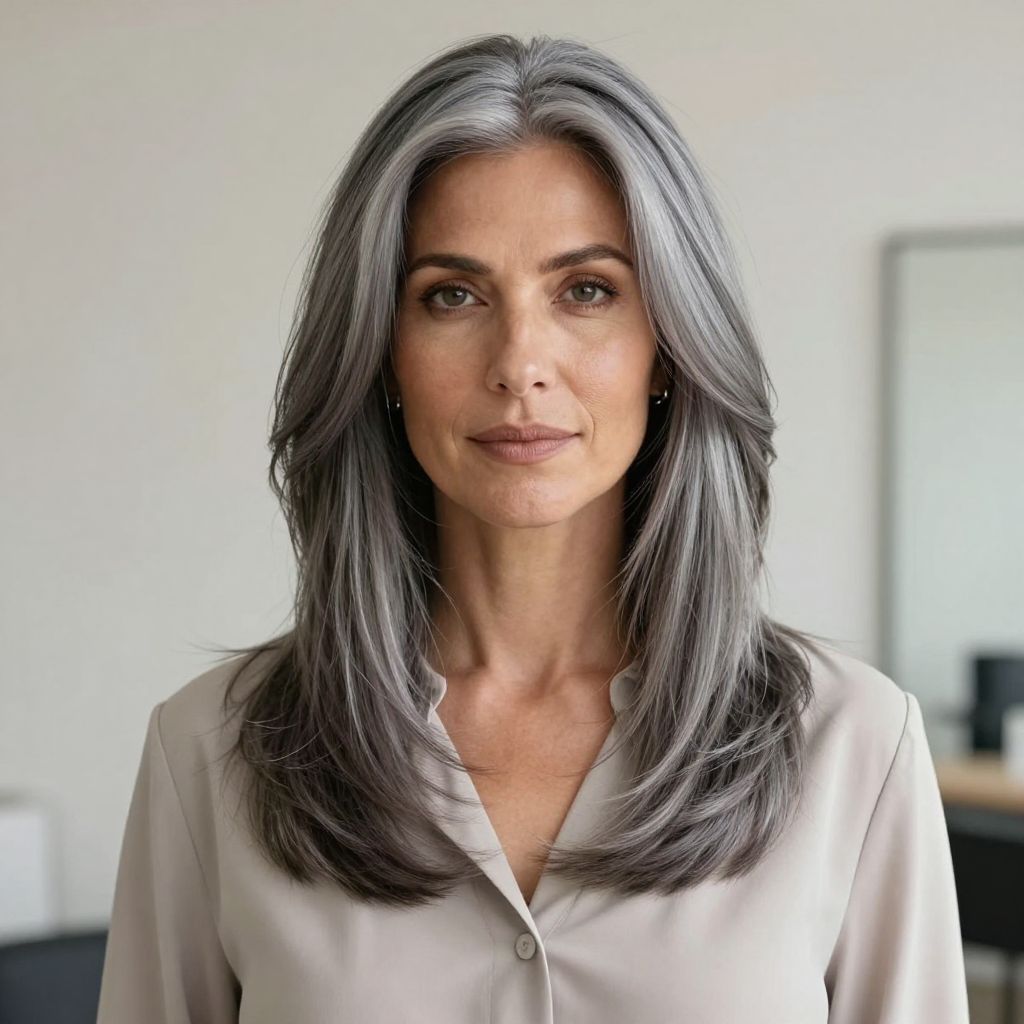 Gray Hairstyle with Highlights