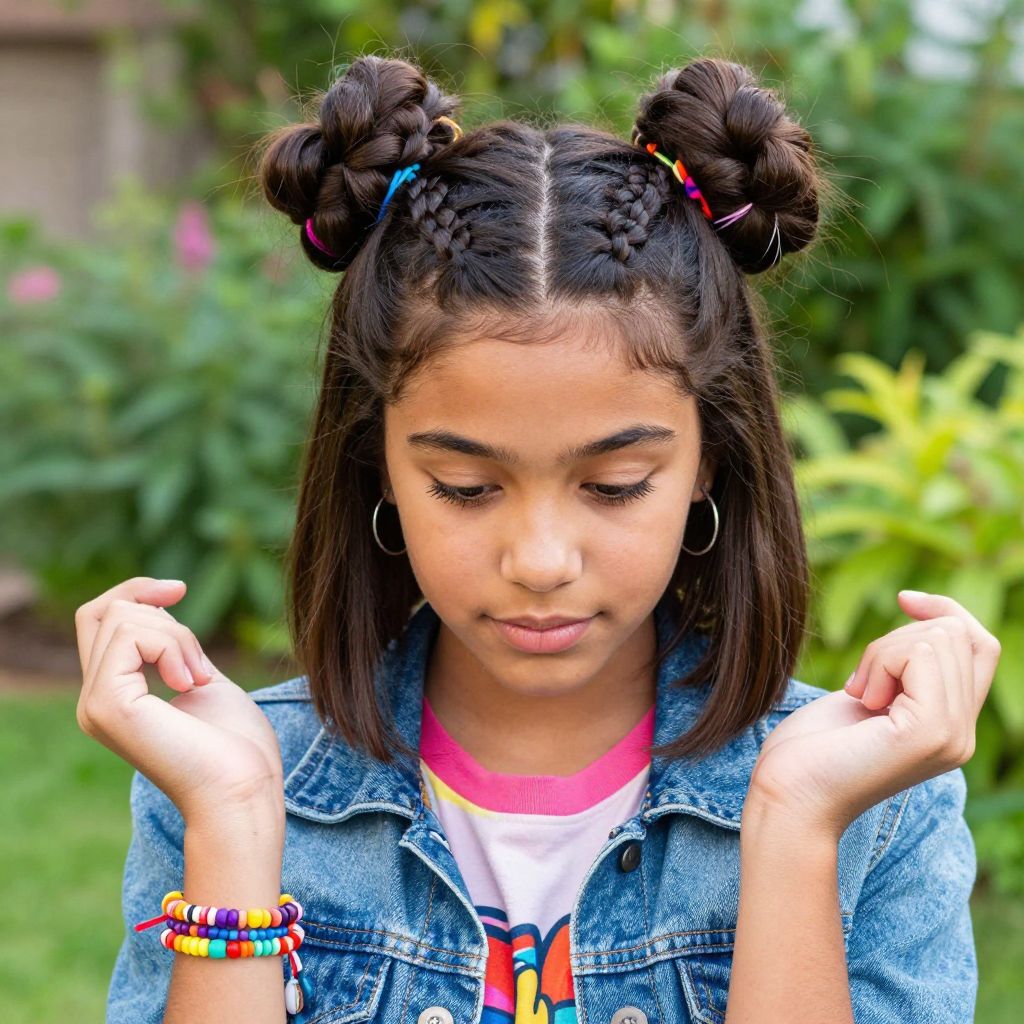 Braided Space Buns kids hairstyle