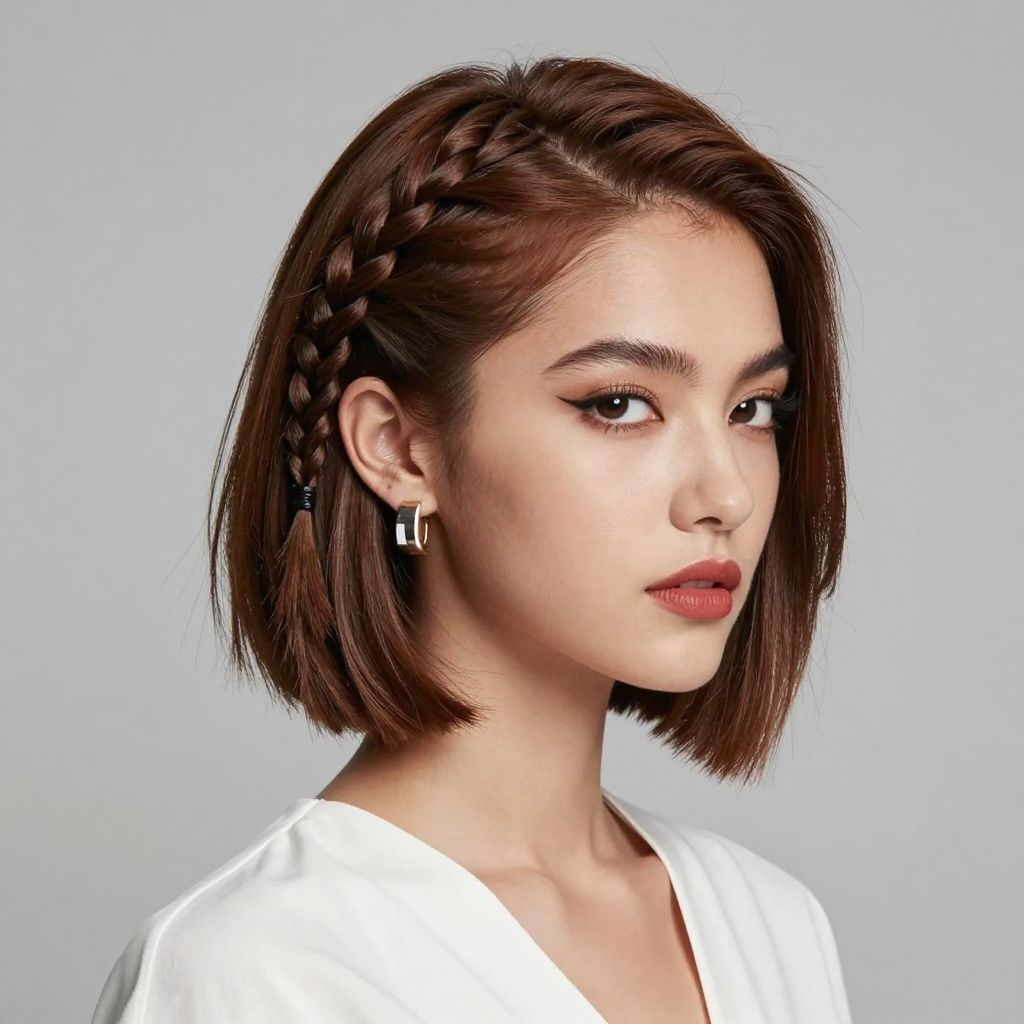 Side French Braid on short hair