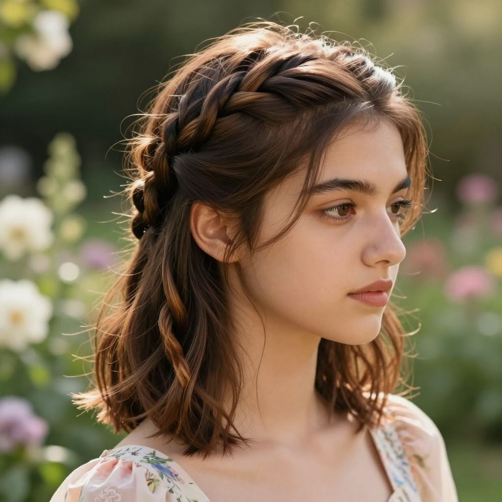 Twisted Halo Braid on short hair