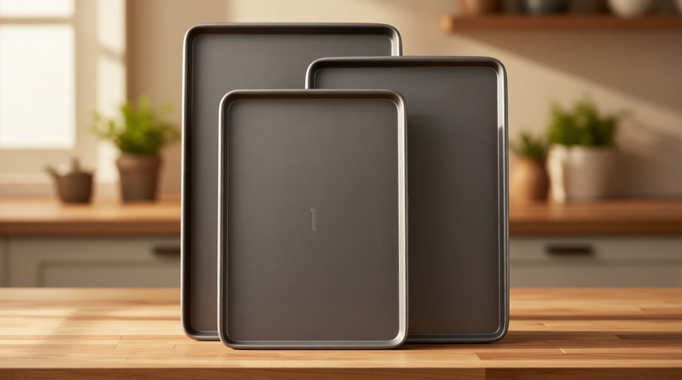 GoodCook Everyday Nonstick Baking Sheet Set, 3 Pack Includes One Small, Medium & Large Pan Carbon Steel Construction Cookie Sheet Bakeware Set, Gray