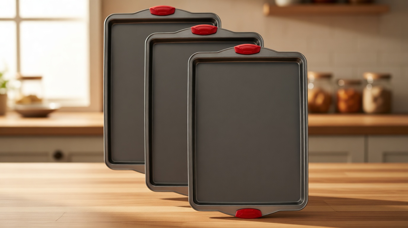 Premium Nonstick Baking Sheet Pans – Set of 3, Heavy-Gauge Carbon Steel, Warp, Dent, and Rust-Resistant – Gourmet Rimmed Half Cookie Sheet Trays, Non-Toxic for Exceptional Baking Performance ClimatePartner certified