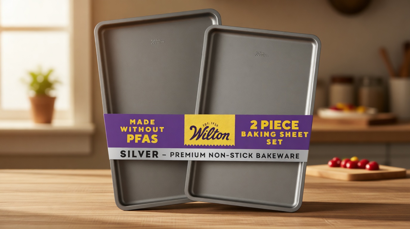 Wilton Silver 2- Piece Non-Stick Baking Sheet Set, Cold-Rolled Steel Bakeware for Baking and Roasting, Made without PFAS