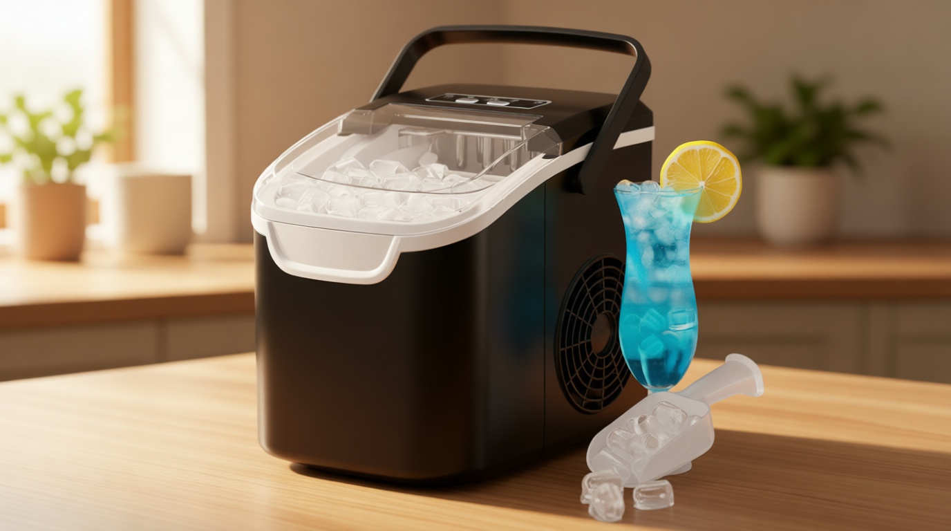 Antarctic Star Countertop Ice Maker Machine, 8 Ice Cubes in 6 mins, 26lb/Day Ice with 2 Sizes- Portable Mini, Energy Saving & Basket/Scoop for Home/Party/Travel/Camping/Bar, Dark Black