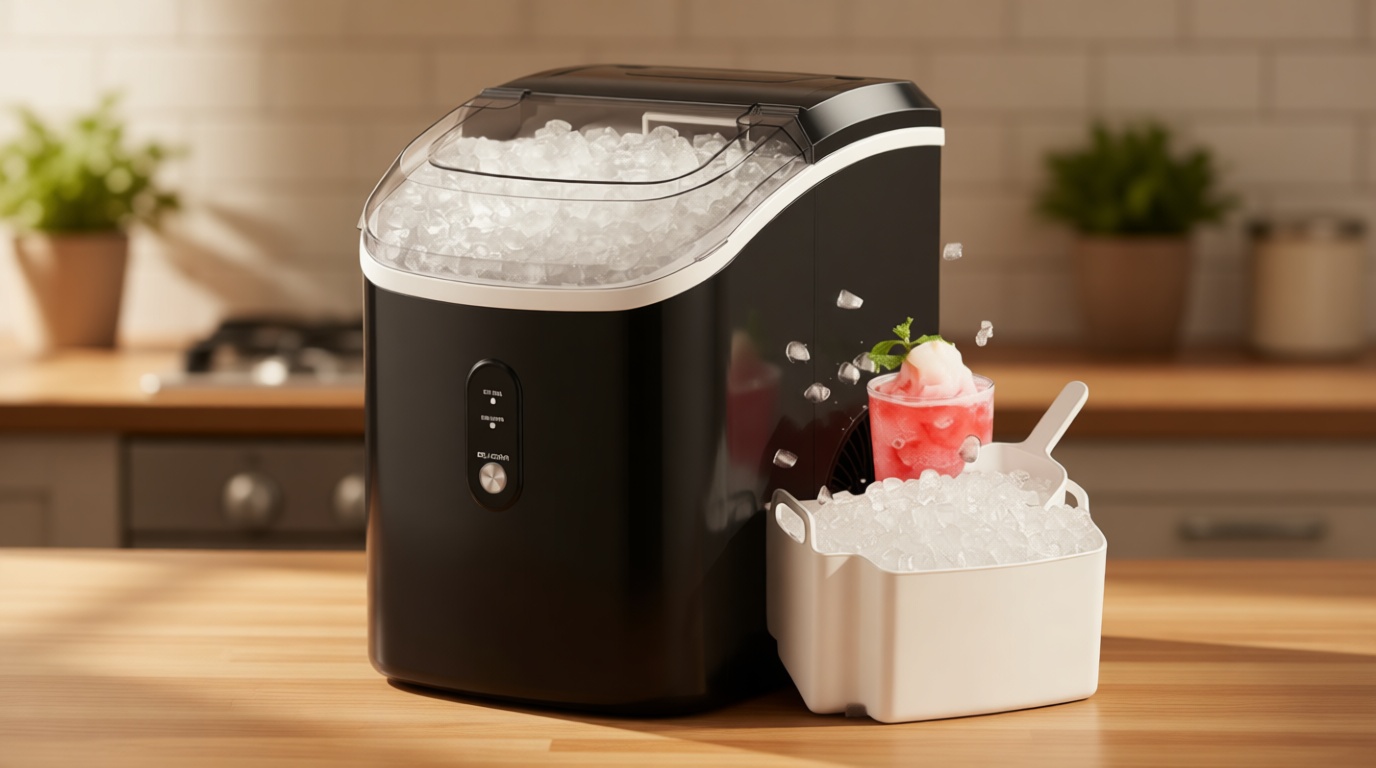 Nugget Ice Maker Countertop, Silonn Chewable Pellet Ice Machine with Self-Cleanin Function, 33lbs/24H Portable Ice Makers for Home Kitchen Officce, Black