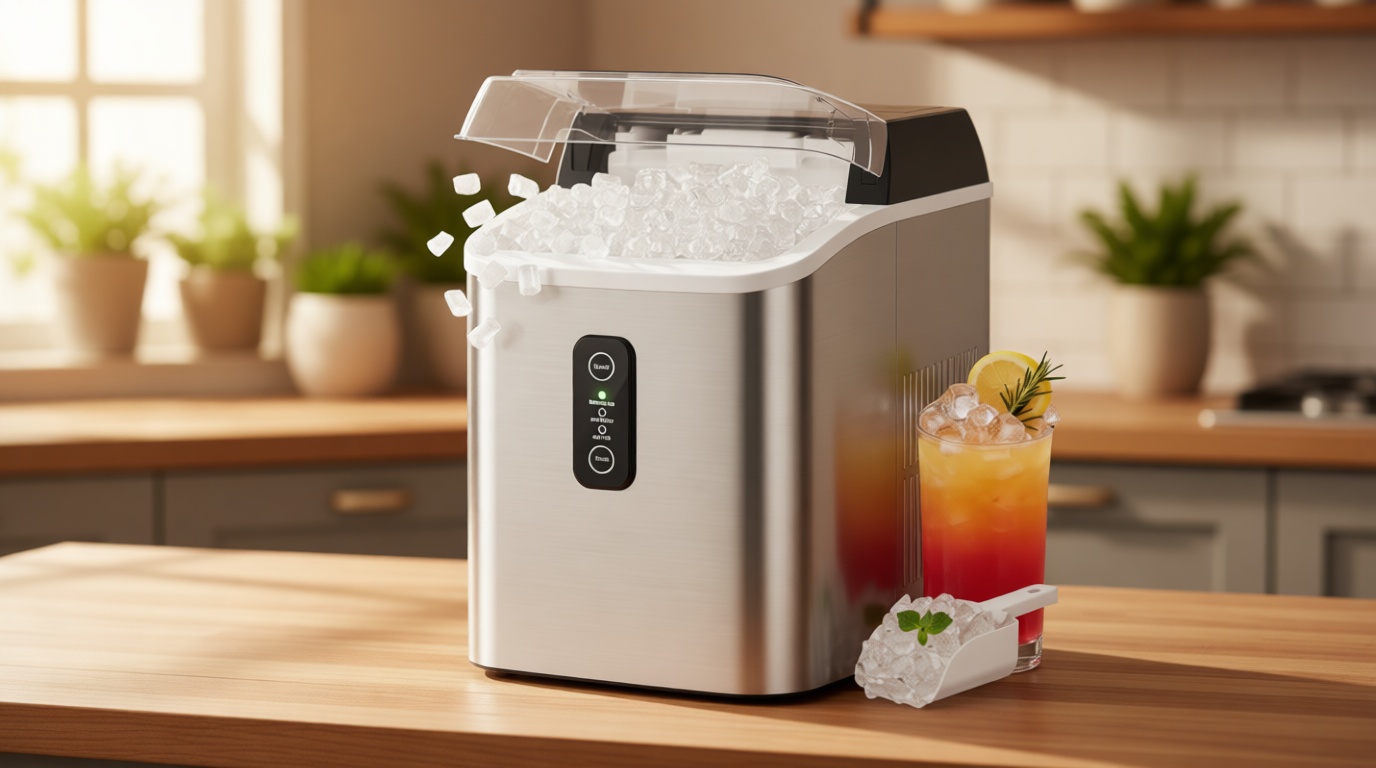 Aeitto Nugget Ice Maker Countertop, 42lbs/24H Ice Machine with 1.5L Water Tank, Rapid Ice Release in 6 Mins, Self-Cleaning Pebble Ice Maker with Basket and Scoop for Home Office RV and Party, Silver