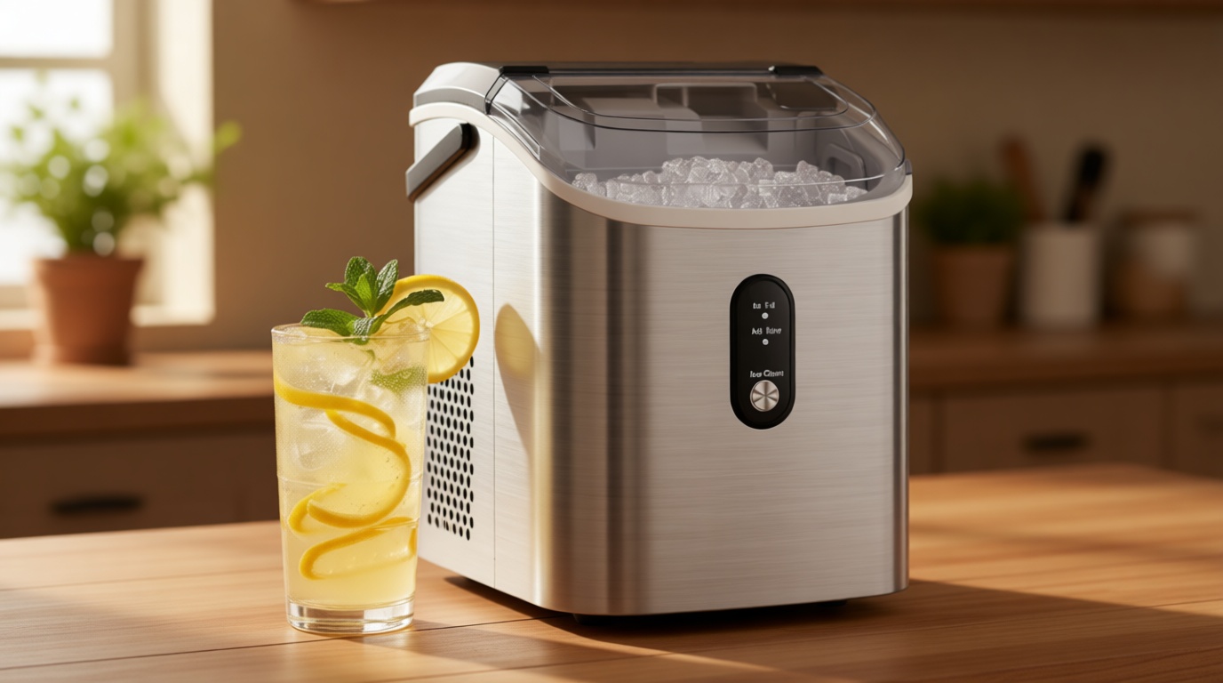 Antarctic Star Nugget Ice Makers Countertop with Auto-Cleaning, 35lbs/Day, Portable Sonic Ice Machine with Handle, Basket and Scoop for Home/Kitchen/Office/Camping(Stainless Steel Silver)