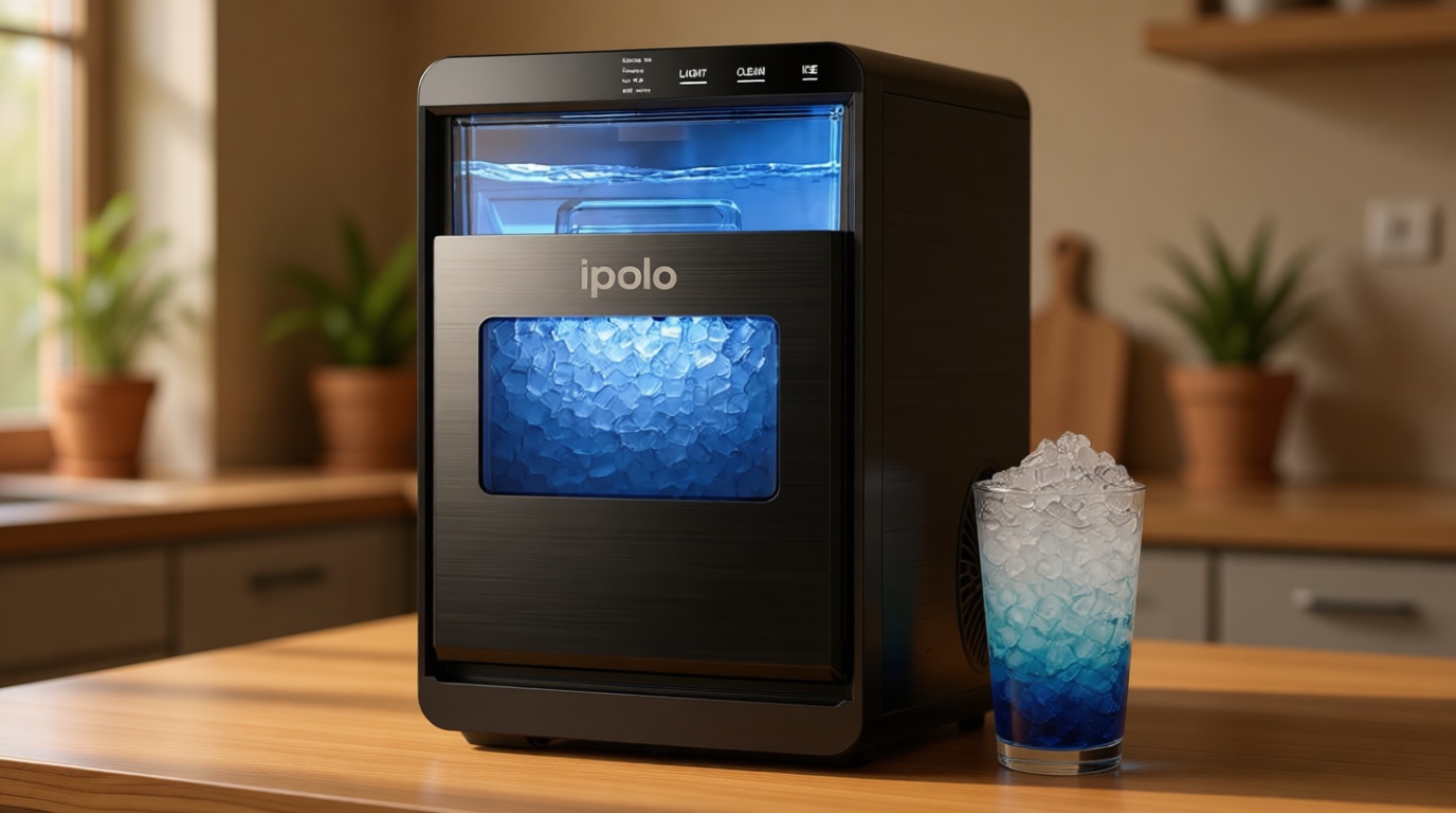 Nugget Ice Maker Countertop: 44lb/Day, Self-Cleaning, Black Stainless Steel, Portable, Soft Chewable Pebble Ice Machine for Home Kitchen, RV & Office