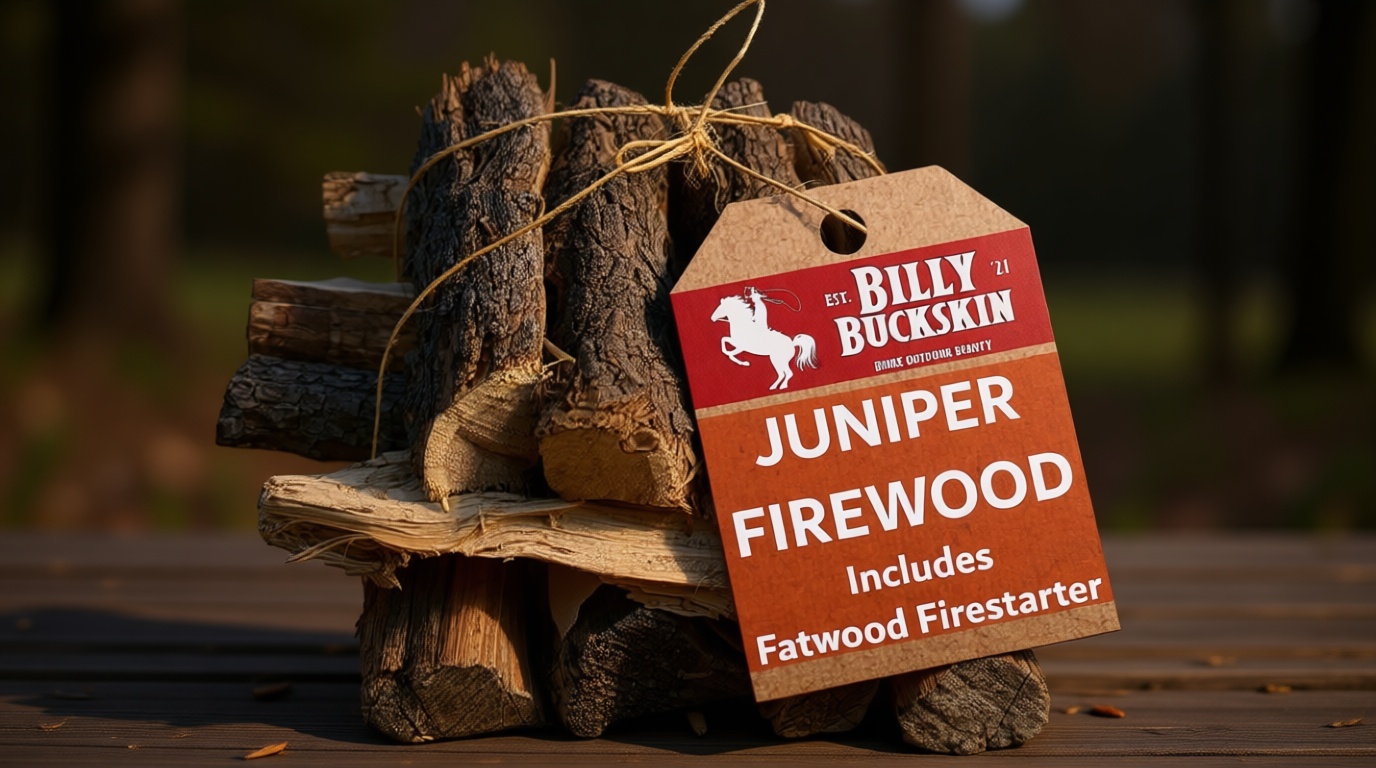 Billy Buckskin 18 LB Juniper Firewood Bundle – Aromatic & Seasoned Wood Logs with Fatwood Starter Sticks for Fire Pit, Campfire, Fireplace, Wood Stoves and Outdoor Grilling