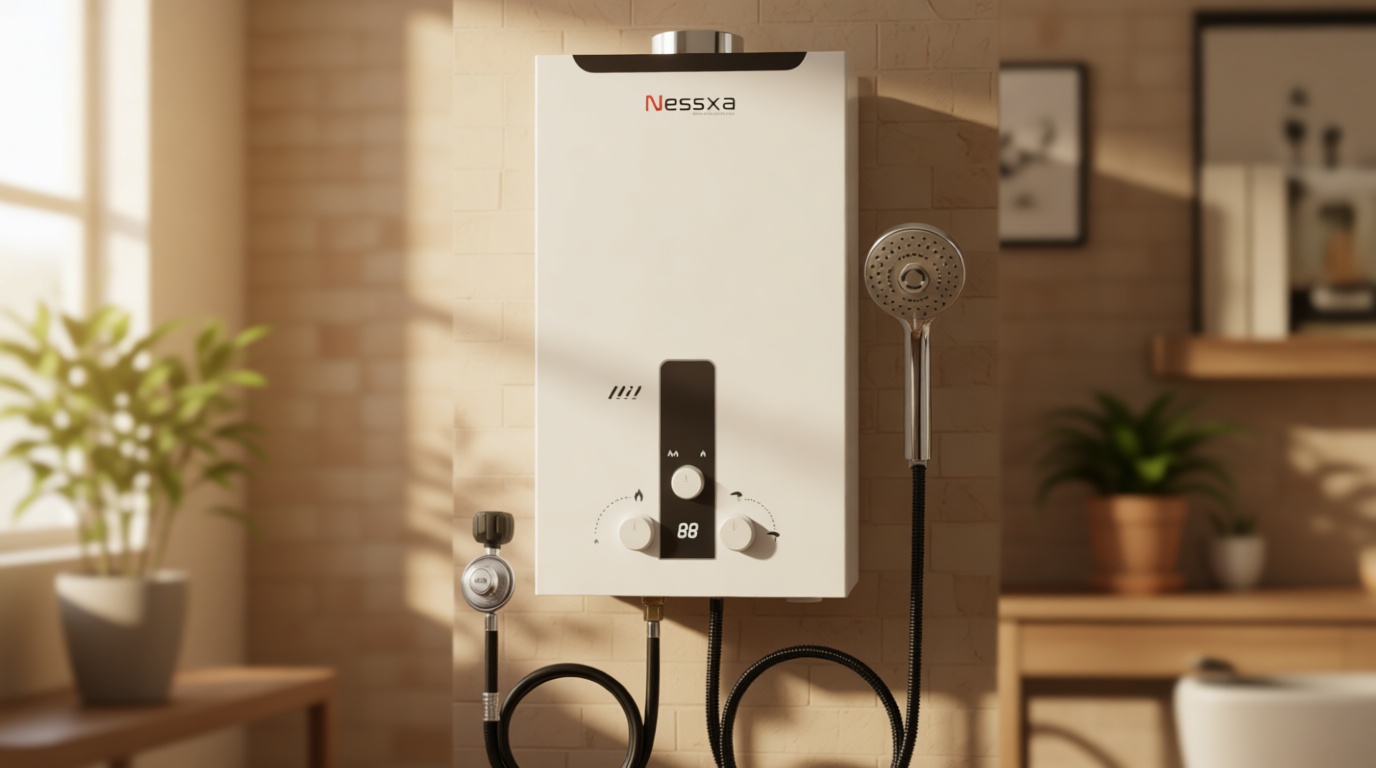 Tankless Water Heater Propane with Digital Display, 3.66 GPM 14L Portable Instant Hot Gas Water Heater with Overheating Protection for Indoor and Camping, 85300 BTU