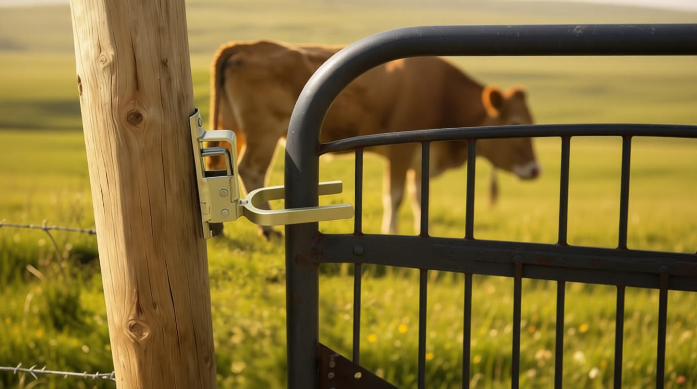 1PCS Heavy Duty Automatic Locking Gate Latch- Farm/Ranch Fence Latch with Zinc Coating, One-Hand Operation & Spring Lock, Easy Install for Wood/Metal/Pipe Fences