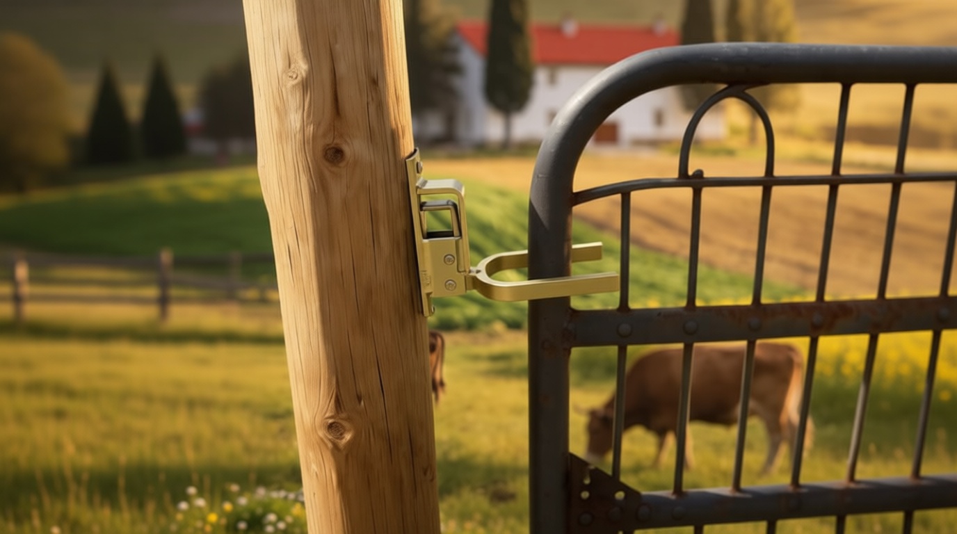 1PCS Heavy-Duty One-Hand Gate Latch for Farm, Ranch & Backyard | Automatic Spring Lock, Rust-Resistant Steel, Easy Install on Wood, Metal & Pipe Gates