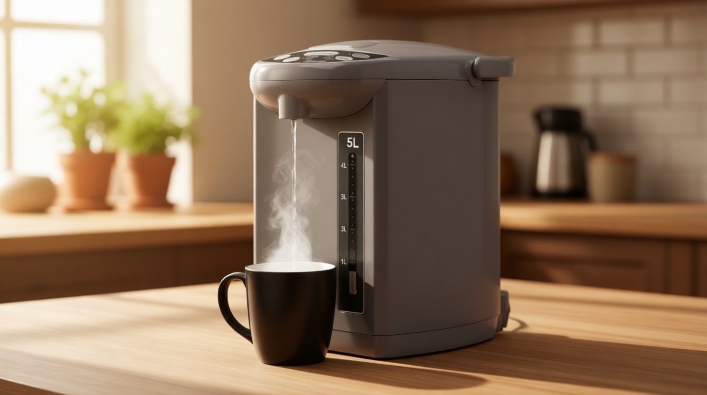 Rosewill Electric Water Boiler and Warmer - 5L/5.3 Qt Stainless Steel Hot Water Dispenser w/Rotating Base, Keep Warm Temperature Set, Auto Shut Off, Safety Lock - Gray