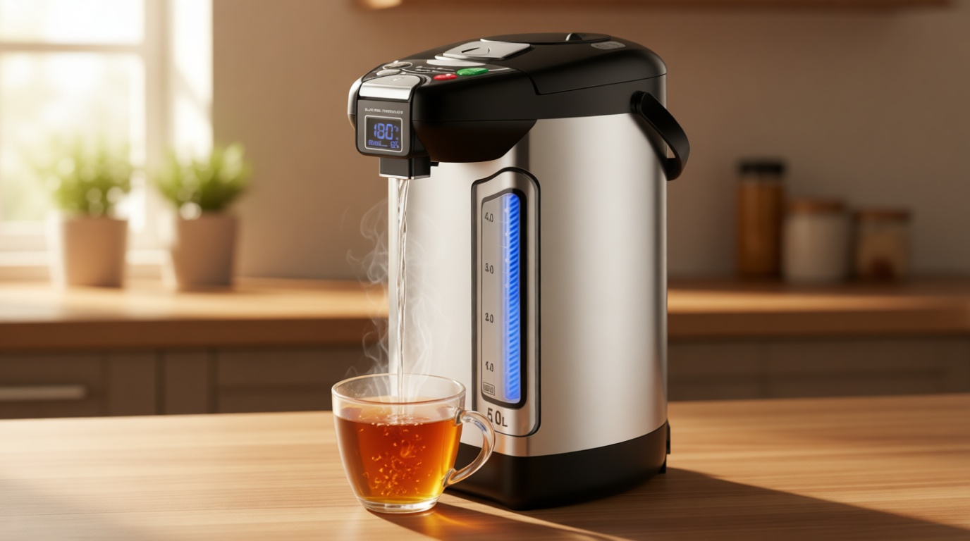 NutriChef Digital Water Boiler and Warmer - 5L/5.28 Qt Stainless Electric Hot Water Dispenser w/LCD Display, Rotating Base, Keep Warm, Auto Shut Off, Safety Lock, Instant Heating for Coffee & Tea