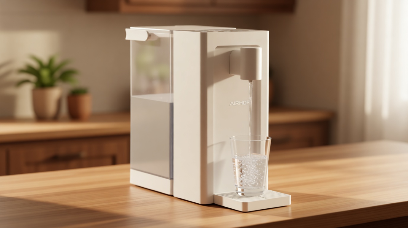 AIRHOP Instant Hot Water Dispenser, Quick Heating Countertop Water Dispenser with Child Locks, Adjustable 5 Temp 3 Water Volume Dispense, 100OZ 3L Removable Tank, Ideal for Home Office Kitchen, White