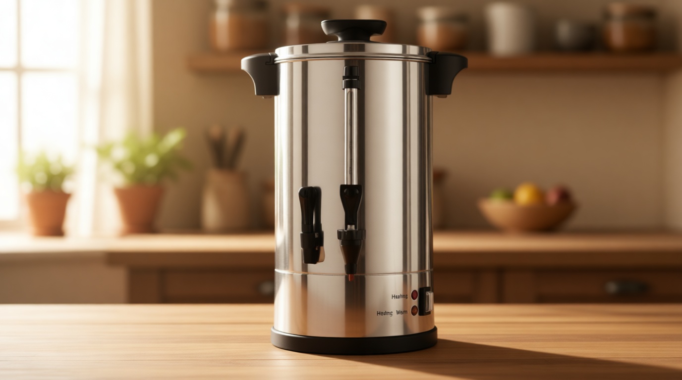 SYBO SR-CP-50B Commercial Grade Stainless Steel Percolate Coffee Maker Hot Water Urn for Catering, 50-Cup 8 L, Metallic