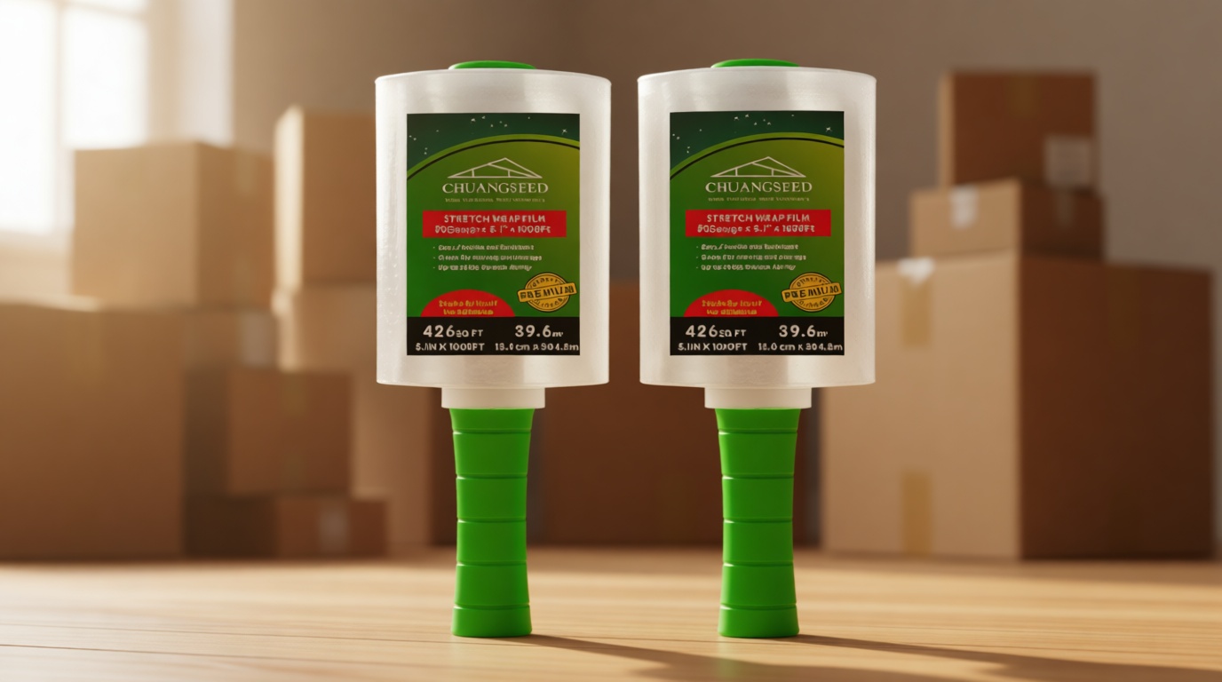 CHUANGSEED 2-Pack Industrial Mini Clear Stretch Wrap Film 80 Gauge 5.1" 1000ft for Pallet Wrap with Plastic Handle,Durable Self-Adhering Packing,Moving,Packaging,Heavy Duty Shrink Film Chuangseed