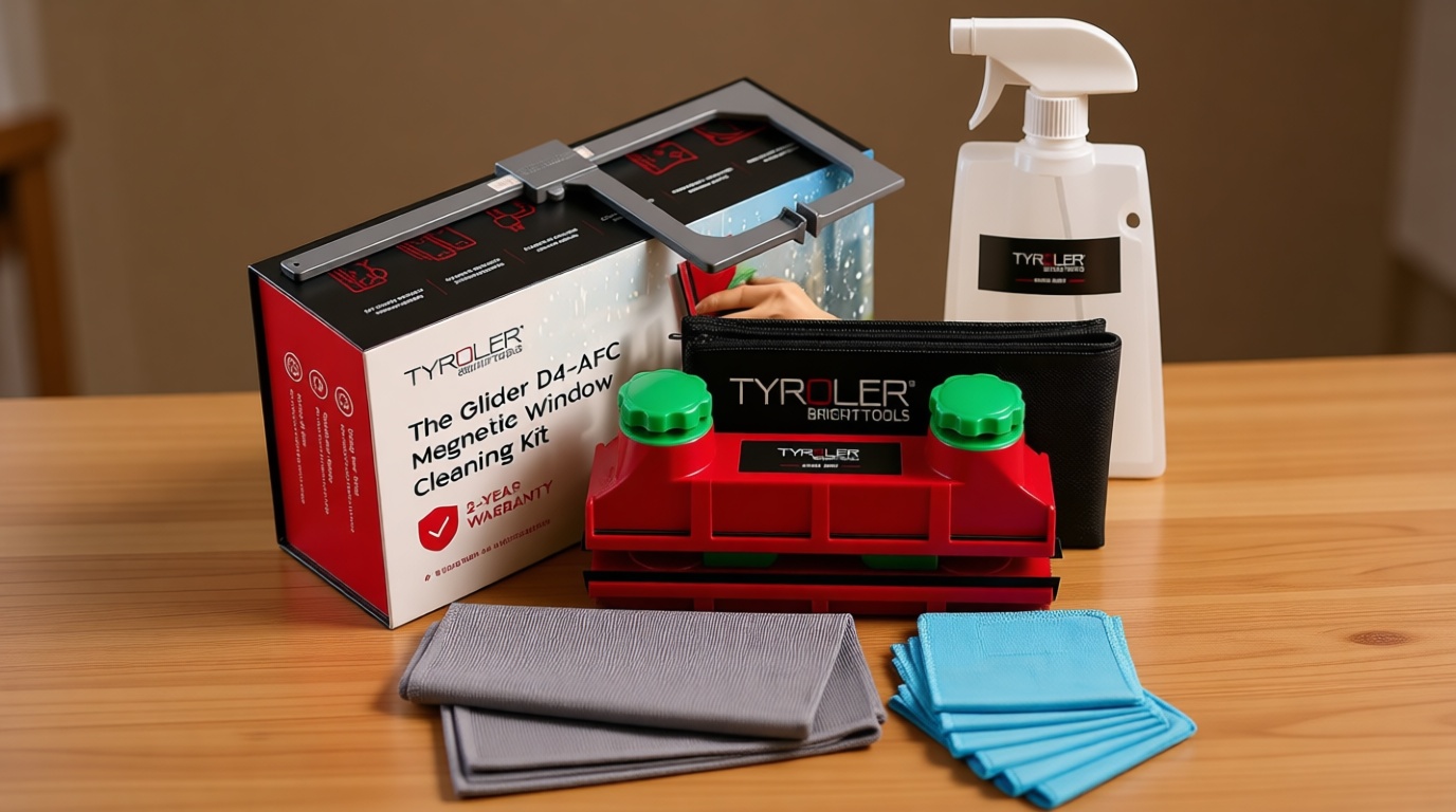 Tyroler Magnetic Window Cleaner Tool | The Glider D4 Window Cleaning Tool Fits Windows 0.1"-1.6" Thick | All-in-One Window Cleaning Kit | Magnetic Glass Cleaner Tool | Magnet Window Cleaner Tool