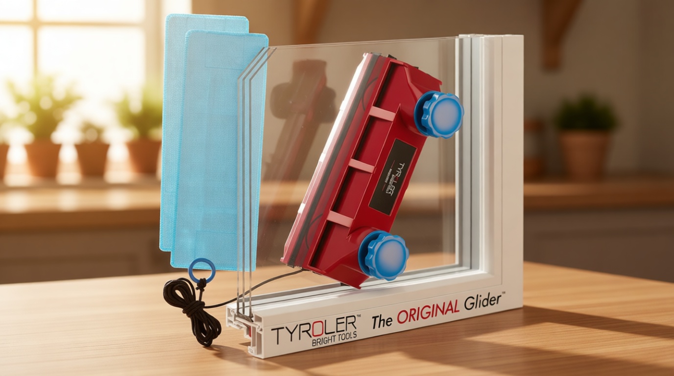 Tyroler Magnetic Window Cleaner Tool | The Glider D-3 AFC Double Sided Outside Window Cleaner Fits Windows 0.1"-1.1" Thick, Adjustable Control Magnet Window Cleaner Tool, Ideal Magnetic Glass Cleaner