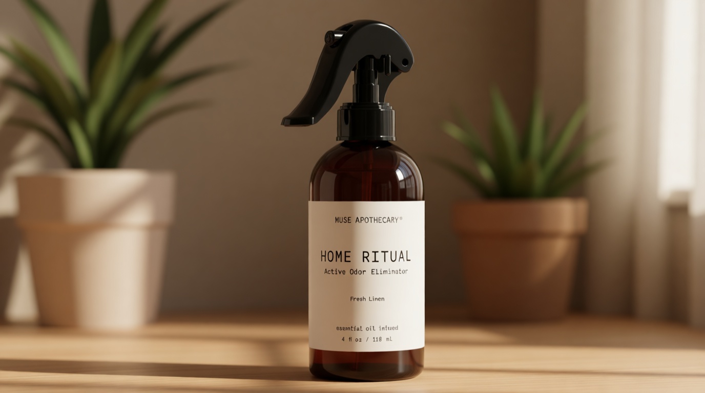 Muse Apothecary Home Ritual Active Odor Eliminator Spray - Furniture Deodorizer Spray & Bathroom Odor Eliminator for Home - Essential Oil Air Freshener - 4oz, Fresh Linen