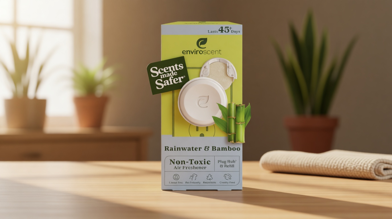 Enviroscent Non-Toxic Air Freshener Plug Hub® Warmer Refillable Kit - Refillable Plug-in Air Freshener for Home w/Paper Refill - Home Fragrance Lasts Up to 45 Days - Rainwater & Bamboo Scent