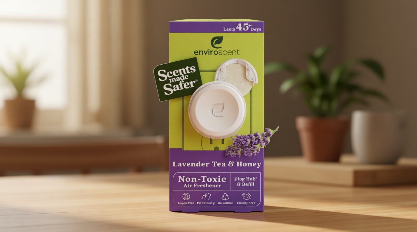 Enviroscent Non Toxic Air Freshener (Lavender Tea & Honey) Plug-in Home Fragrance Last 45+ Days | Kit includes 1 Refillable Plug In Warmer & 1 Scent Refill