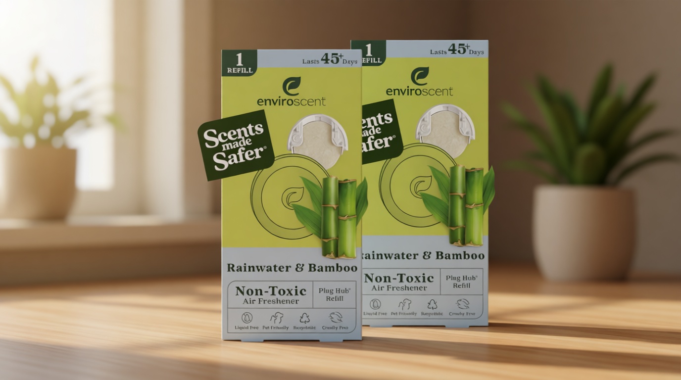 Enviroscent Non-Toxic Air Freshener Paper Refills - Compatible with Enviroscent Plug Hub® Warmer Kit - Home Fragrance Lasts Up to 90 Days - Rainwater & Bamboo Scent (Pack of 2)
