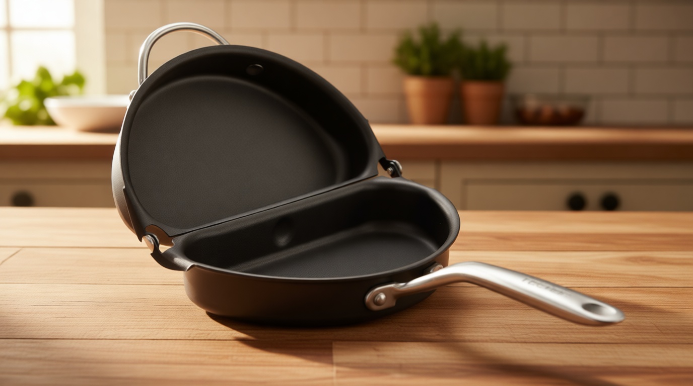 TECHEF - Frittata and Omelette Pan, Nonstick Double Sided Folding Egg Pan, Made in Korea (PFOA Free) (Black)