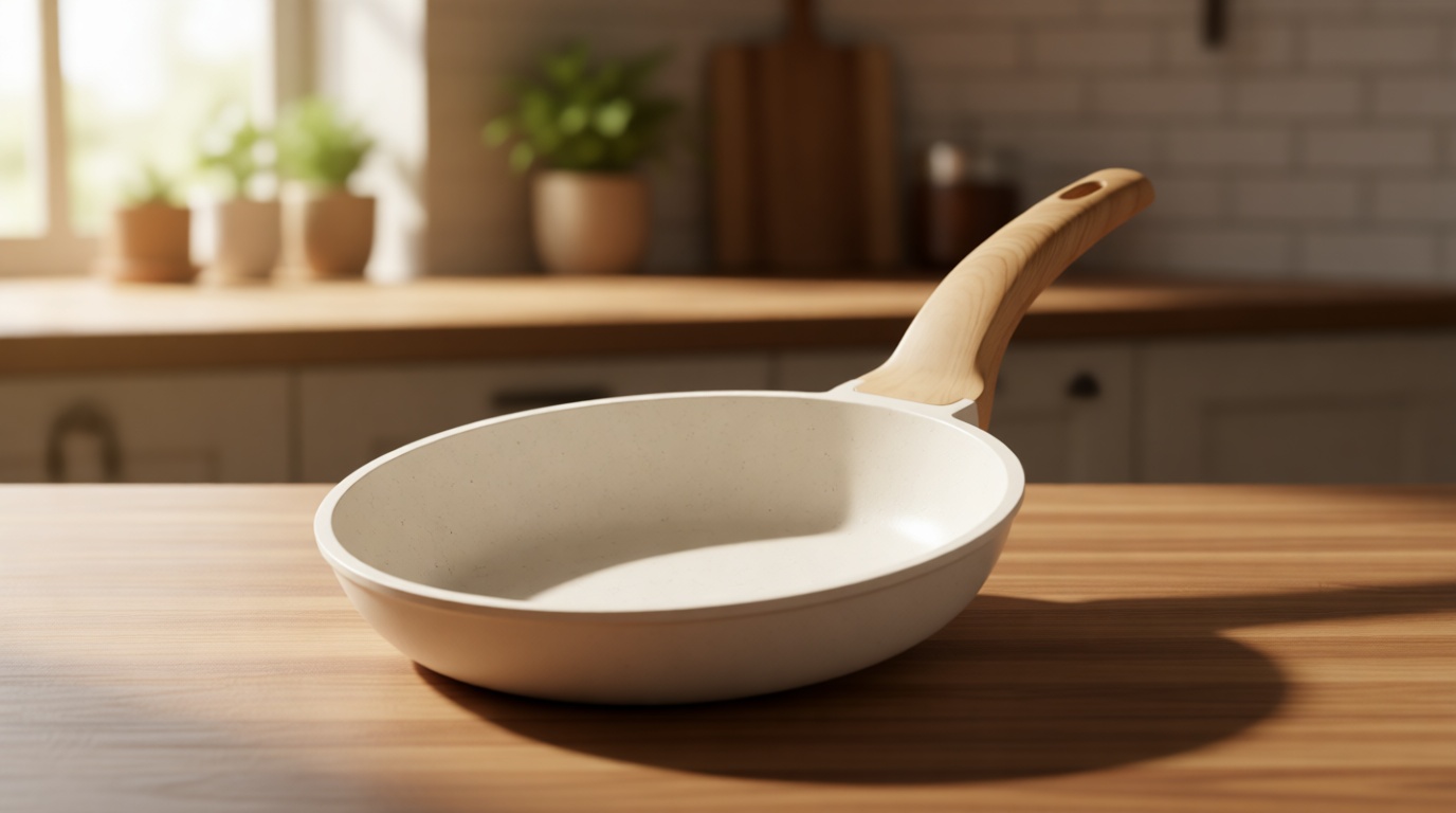 CAROTE Non Stick Frying Pan Skillet, Omelet Pan, Healthy Non Toxic Granite Chef Pan, Induction Compatible Egg Frying Pan with Heat-Resistant Handle, PFOA-Free,Cream White, 8"