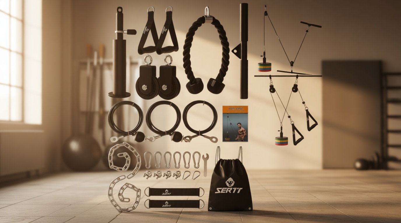 SERTT Weight Cable Pulley System Gym, Upgraded Cable Pulley Attachments for LAT Pull Down, Biceps Curl, Tricep, Arm Workouts - Home Gym Add On Equipment