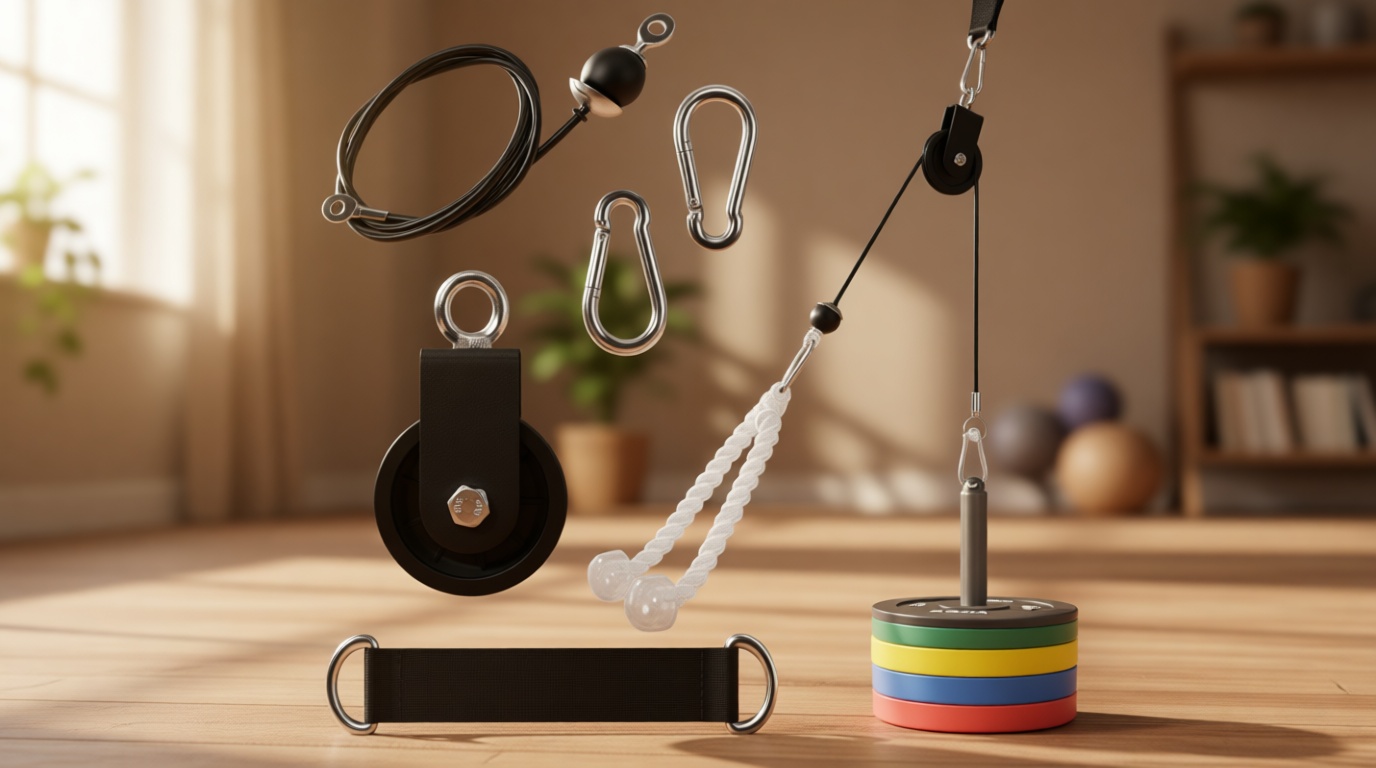 Cable Pulley System for Home Gym, Silent 360° Rotation Nylon Pulley Wheel with Detachable Traction Block LAT Pulldown & Weight Lifting Attachment for Strength Training Workouts