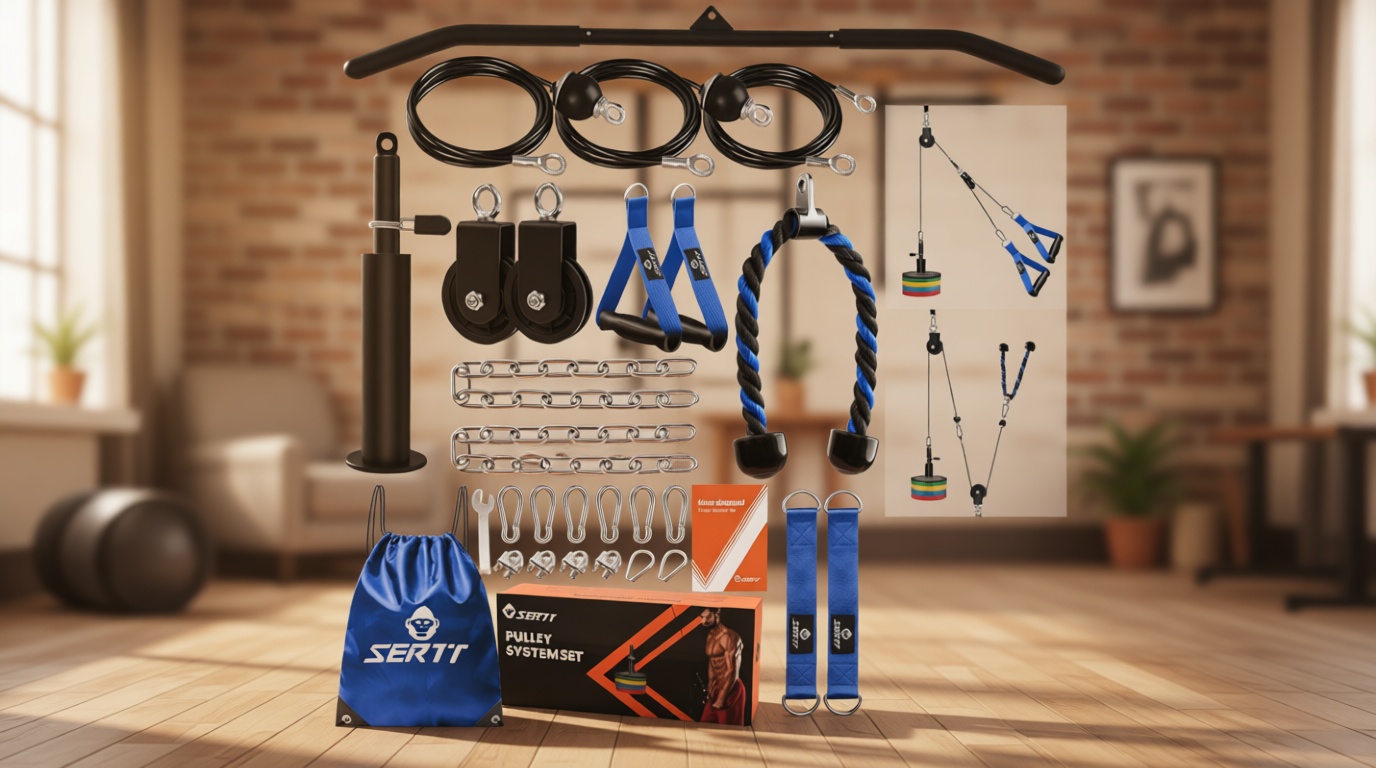 SERTT Home Gym Pulley System - Tricep Workout, Lat Pulldown, Biceps Curl, Triceps, Shoulders, Back, Forearm, Weight Cable for Squat Rack, Garage