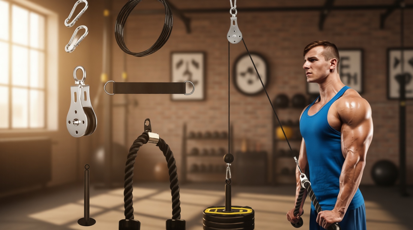 Pulley System for Home Gym, Cable Pulley System Gym for LAT Pulldown Cable Machine Pulley Attachment with Tricep Rope Ideal for Biceps Curl, Arm Workouts, Strength Training