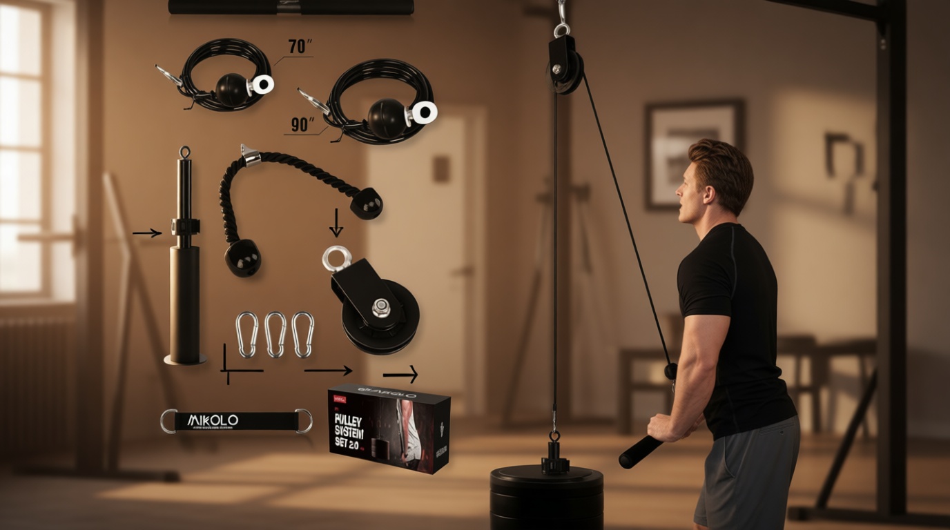 Mikolo Fitness LAT and Lift Pulley System, Dual Cable Machine(70'' and 90'') with Upgraded Loading Pin for Triceps Pull Down, Biceps Curl, Back, Forearm, Shoulder-Home Gym Equipment(Patent)