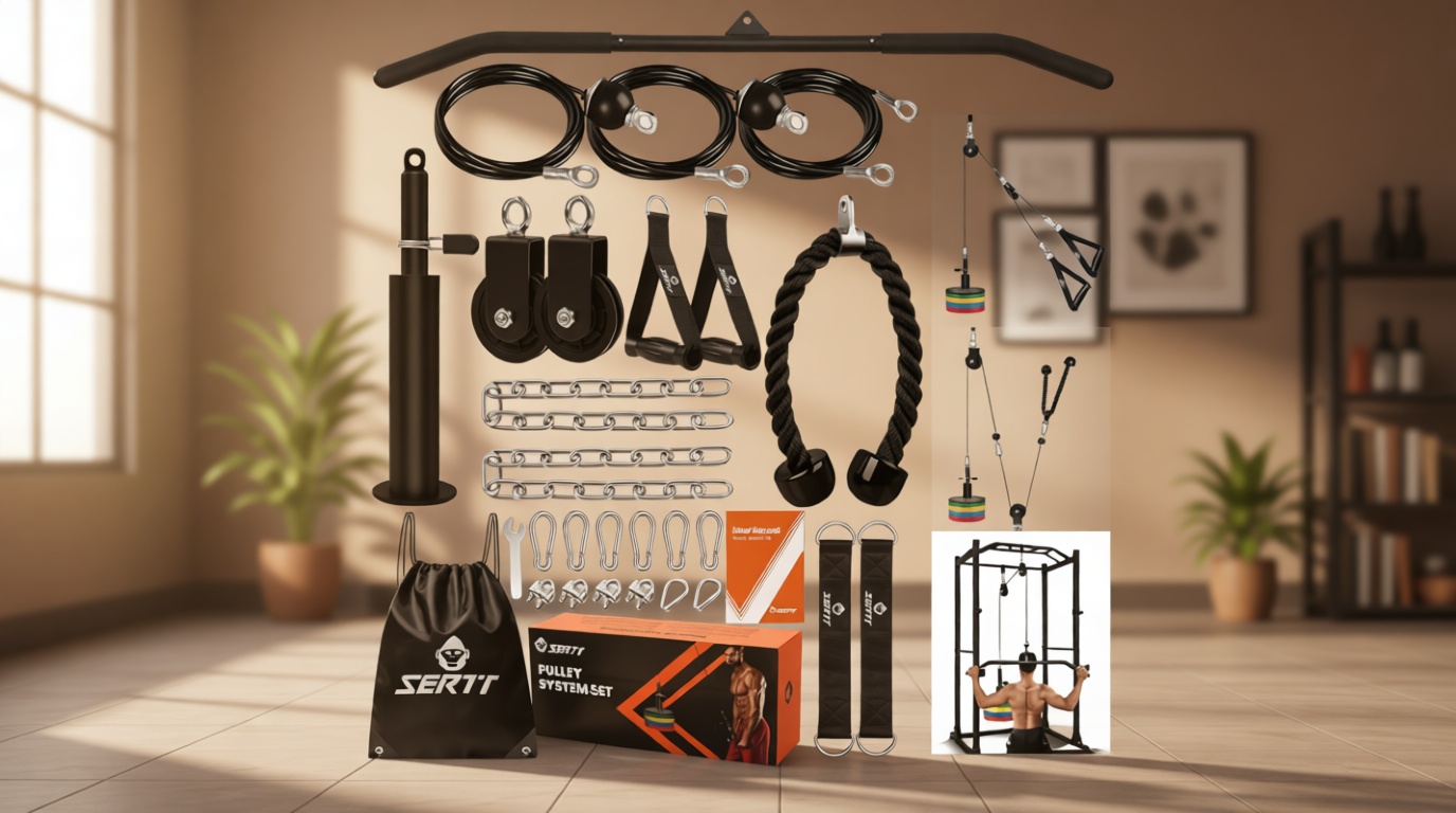 SERTT Home Gym Pulley System - Tricep Workout, Lat Pulldown, Biceps Curl, Triceps, Shoulders, Back, Forearm, Weight Cable for Squat Rack, Garage