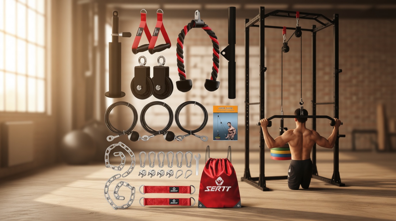 SERTT Weight Cable Pulley System Gym, Upgraded Cable Pulley Attachments for LAT Pull Down, Biceps Curl, Tricep, Arm Workouts - Home Gym Add On Equipment
