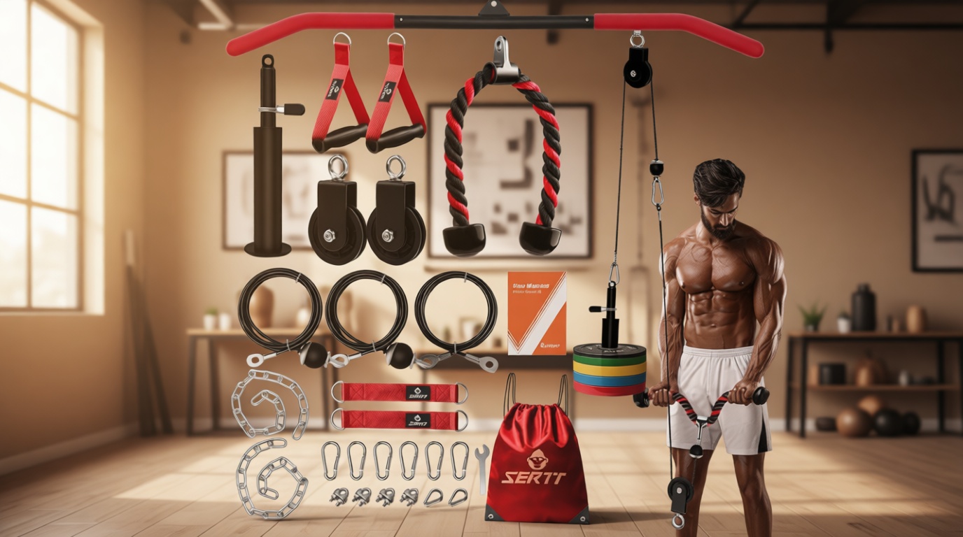 SERTT Home Gym Pulley System - Tricep Workout, Lat Pulldown, Biceps Curl, Triceps, Shoulders, Back, Forearm, Weight Cable for Squat Rack, Garage