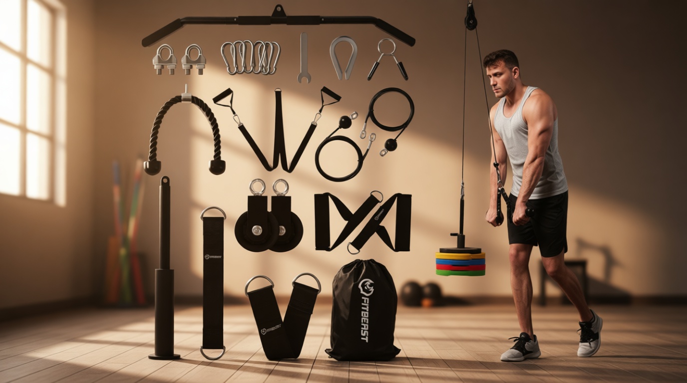 FitBeast Pulley System Gym, Cable Weight Pulley System for Gym LAT Pulldown, Biceps Curl Workout, Ideal Home Gym Equipment for Forearm, Shoulder, Strength Training Global Recycled Standard