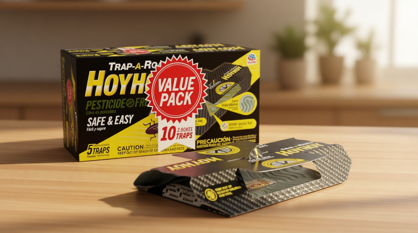 HOY HOY Trap A Roach - 10 Traps [2 Pack] Baited Glue Traps, Great for Home with Kids & Pets Indoor, Sticky Pest Control Trap, Roach Killer, Made in Japan