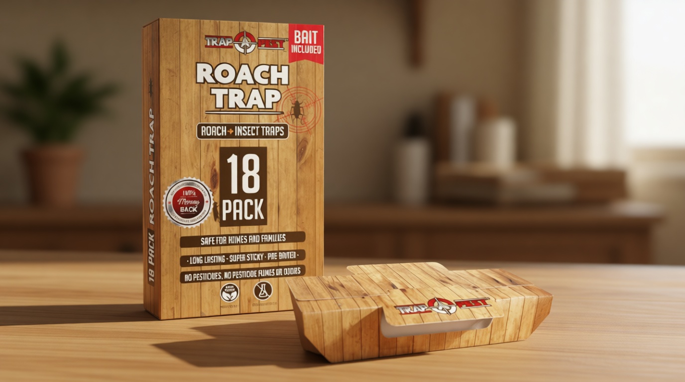 Roach Traps Indoor Sticky (18 Pack) - Glue Traps for Roaches Bug Traps with Roach Bait Traps - Long Lasting Non-Toxic Children and Pet Friendly - Trap a Pest