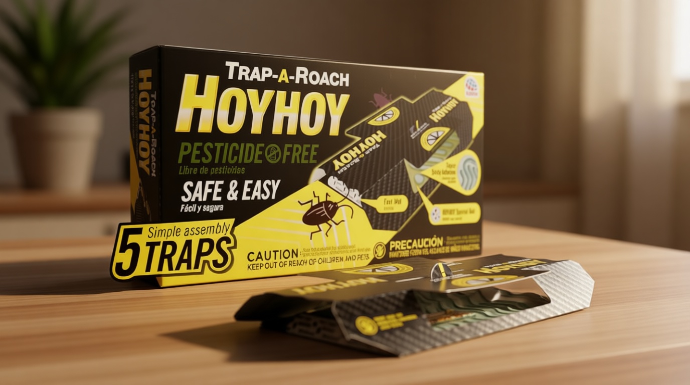 HOY HOY Trap A Roach - Bait Glue Traps, Great for Home with Kids & Pets Indoor, Sticky Pest Control Trap, Roach Killer, Made in Japan 5 Traps