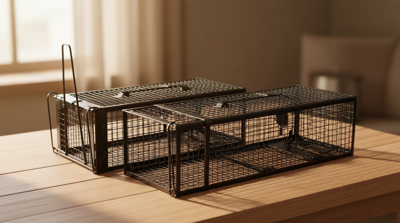 2-Pack Rat Traps Humane Live Mouse Vole Chipmunk Trap Cage for Indoors and Outdoors (Black)