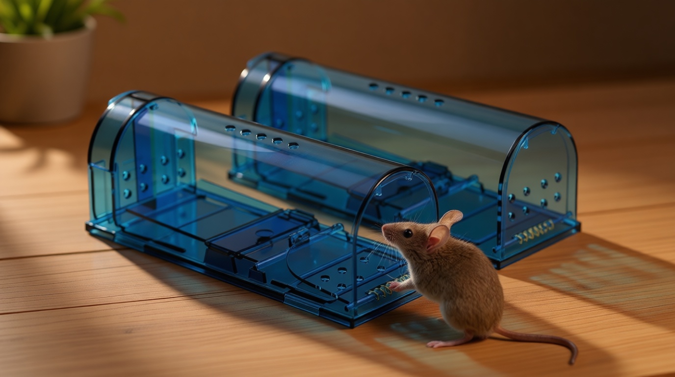 Blinc [2-Pack] Humane Mouse Trap - Catch and Release No-Kill Rodent Traps for Indoors & Outdoors - Safe for Children & Pets - Reusable Mouse Catcher for Kitchen, Pantry & Garage (Transparent Blue)