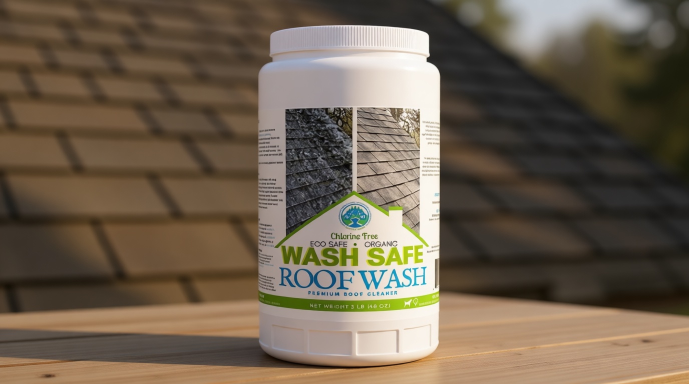 Wash Safe™ ROOF WASH Eco-Safe and Organic Roof Cleaner, 3 lb. | Clear, Bleach-Free Concentrate | Clean Up to 3,000 sq. ft. of Asphalt, Wood, Slate and Ceramic Shingles or Tiles