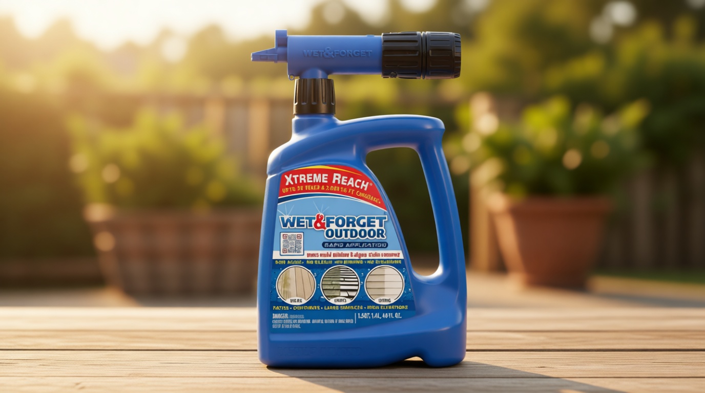 Wet & Forget Outdoor Moss, Mold, Mildew, & Algae Stain Remover Multi-Surface Cleaner, Xtreme Reach Hose End with New & Improved Nozzle, 48 Fluid Ounces