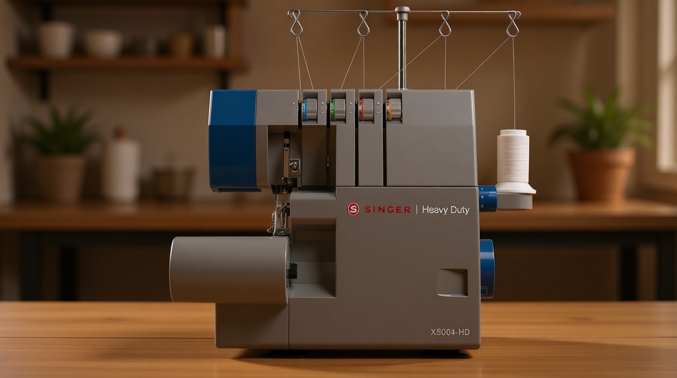 SINGER® X5004-HD Metal Frame Serger & Overlock Machine | 2-3-4 Stitch Capability, 8 Built-In Stitches, 1300 Stitches per Minute, Adjustable Differential Feed & 2 LED Lights (Grey/Blue)