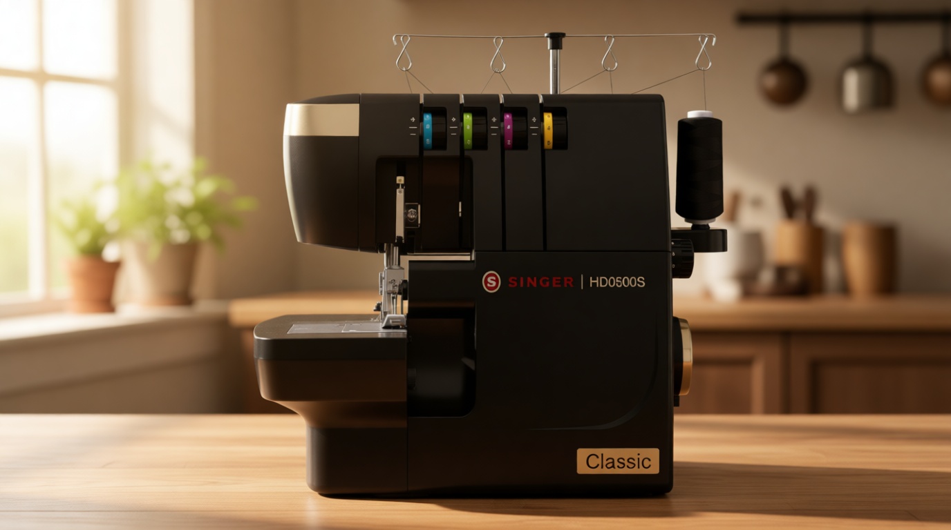 SINGER® HD0500S Heavy Duty Serger Overlock Sewing Machine, Classic Black | 2/3/4 Thread, 6 Stitch Types, 1300 Stitches/Min, LED Light, Free Arm, Differential Feed, Metal Frame